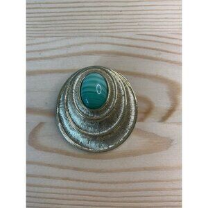 Vintage Sarah Coventry Gold-Tone Brooch With Green Stone Cabochon Accent